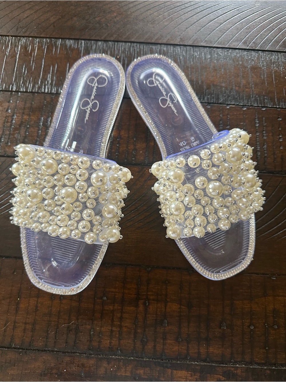 Jessica Simpson Pearl-Embellished Clear Slide Sandals - Ivory Pearls
